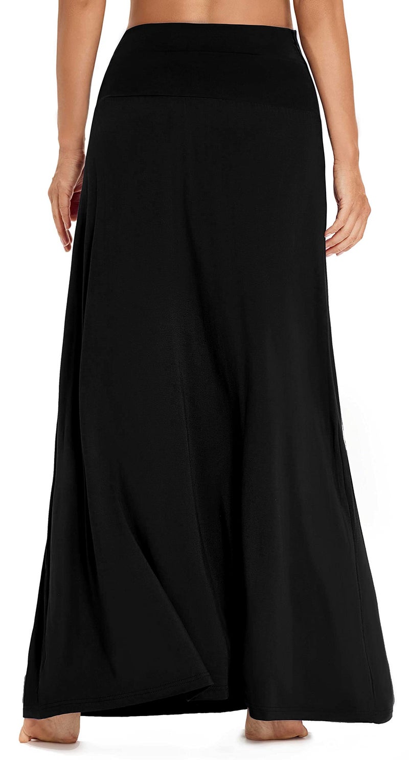 EXCHIC Women's Boho Flod Over Long Maxi Skirt Elastic High Waisted Long Skirts for Women (Black, Large) - Image 4